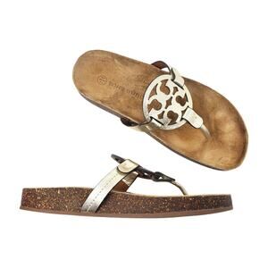 Tory Burch Miller Cloud Metallic Leather Sandals Spark Gold Natural Size 7.5